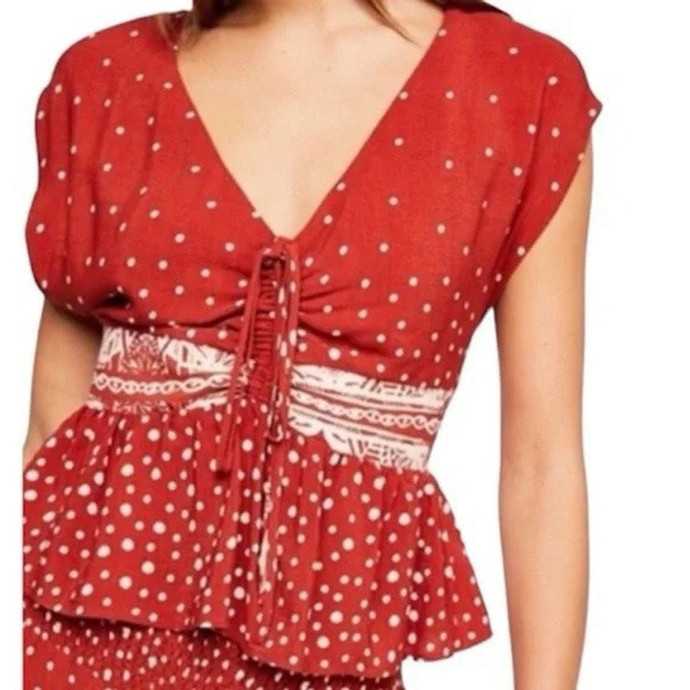 Free People Babylon River Polka Dot Tank Size Small Rust Red Sleeveless
